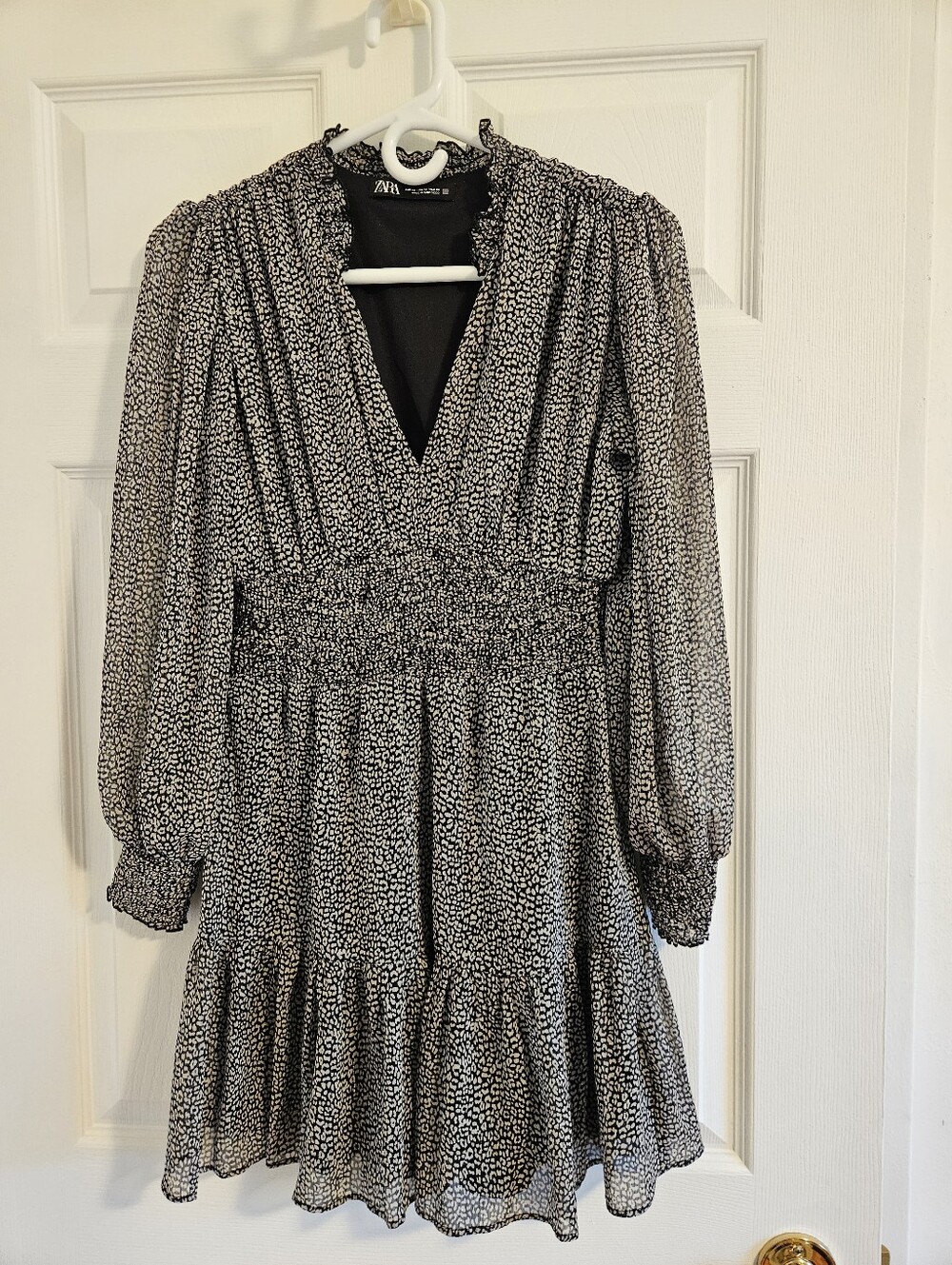 Zara Black and White Printed Long Sleeve Mini Dress